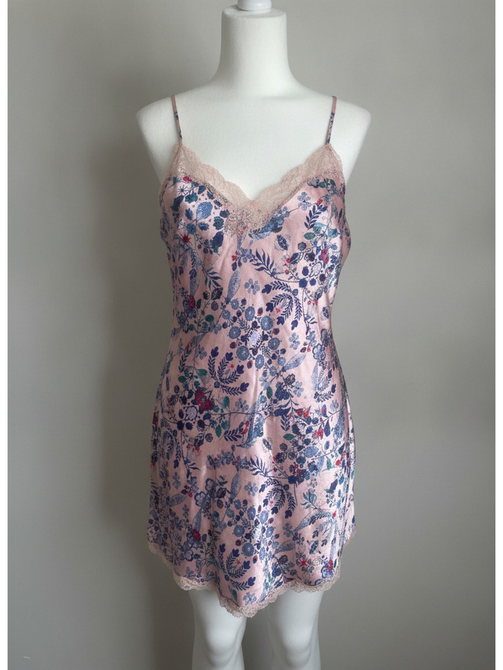 Victoria's Secret fairy core whimsy pink floral lace trim slip dress satin large